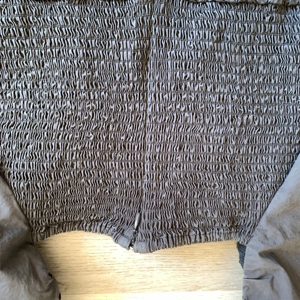 Anthropologie Maree Puff Sleeve Romper Charcoal Grey Smocked Back Square‎ Neck S